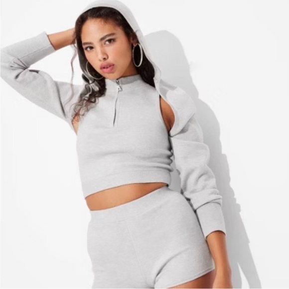 Wild Fable Heather Gray Hooded Long Sleeve Shrug Sweater - Picture 1 of 8